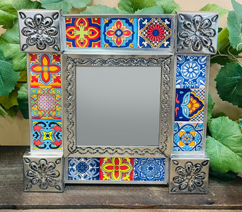 Mexican Tin & Talavera Tile Mirror