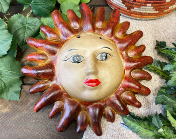 Painted Clay Wall Hanging Sun 12"