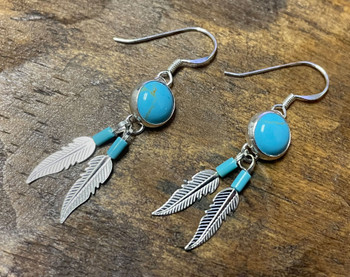 Sterling Silver Feather & Turquoise Earrings