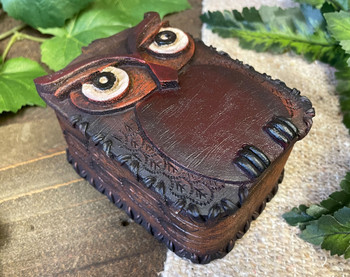 Rustic Tooled Leather Owl Jewelry Box