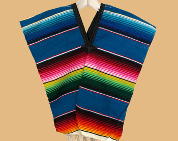 Child's Southwestern Serape Poncho -Dark Turquoise