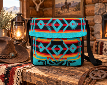 Southwestern Woven Shoulder Bag -Turquoise