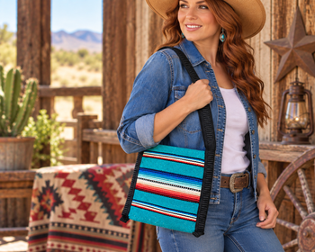 Southwestern Woven Rio Bravo Tote -Teal