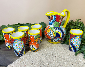 Hand Painted Mexican Talavera Pitcher Set