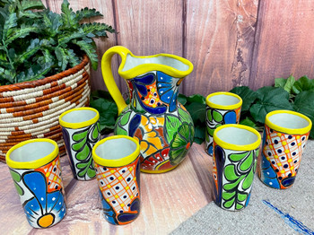 Hand Painted Mexican Talavera Pitcher Set