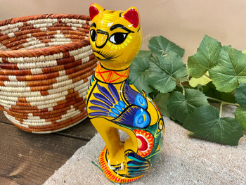 Mexican Hand Painted Clay Pottery Cat