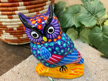 Hand Painted Clay Pottery Owl Bank