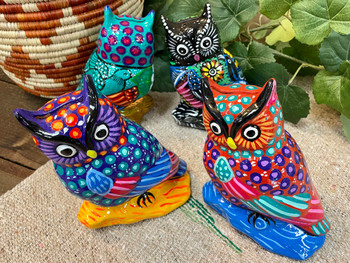 Assorted Hand Painted Pottery owls
