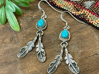 Native American Navajo Silver & Turquoise Earrings (65bc202)