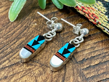 Native American Silver Inlay Earrings -Zuni (65bc265)