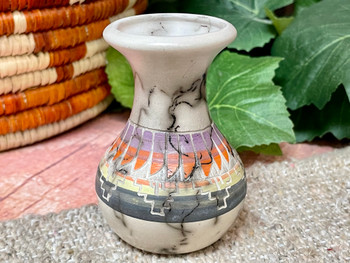 Hand Etched Navajo Horsehair Color Band Vase