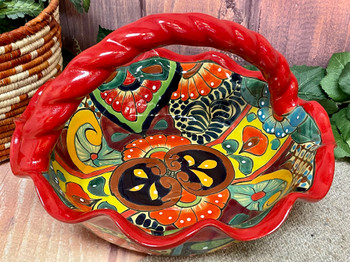 Ceramic Talavera Handled Fruit Basket