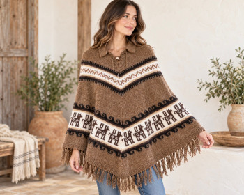 Knitted Alpaca Collared Poncho