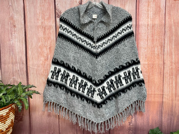 Knitted Alpaca Collared Poncho