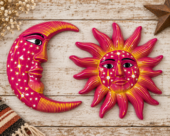 Mexican Clay Sun and Moon 2 Piece Set