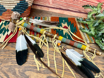 Native American Navajo Beaded Antler Pipe