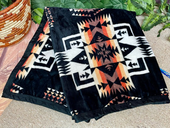 Kids Native Inspired Throw Blanket-Black