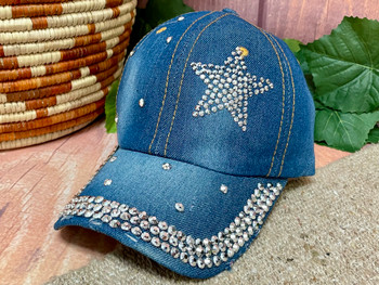 Denim Rhinestone Baseball Cap