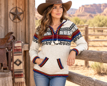 Southwest Style Knitted Alpaca Hoodie -Large (12bc276) - Mission