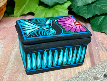 Hand Painted Mexican Clay Jewelry Box with Lid