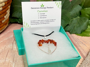 Carnelian Stone Chip Heart Pendant