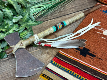 Navajo Indian Bead Wrapped Leather Tomahawk 18