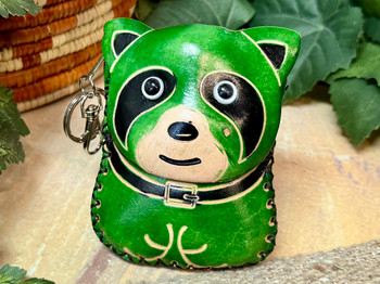 Tooled Leather Coin Purse -Racoon Green