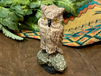 Brown Calcite Carved Owl