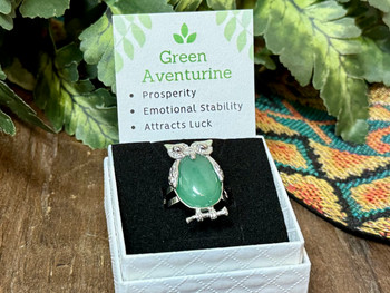 Owl Gemstone Ring -Green Aventurine