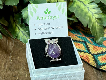 Owl Gemstone Ring -Amethyst