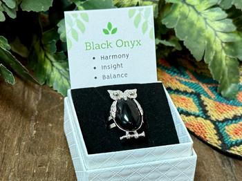 Owl Gemstone Ring -Black Onyx