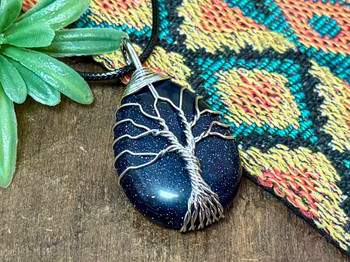 Tree of Life Pendant -Blue Goldstone