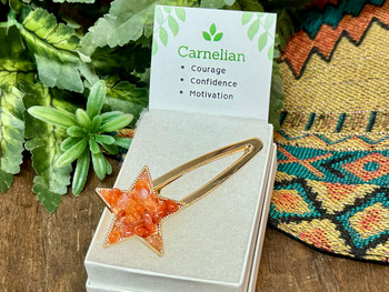 Silver Star Hairclip -Carnelian