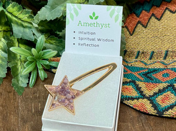 Silver Star Hairclip -Amethyst