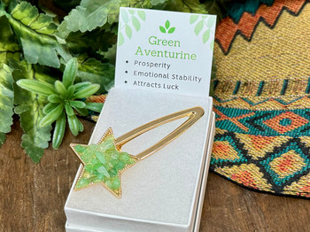 Silver Star Hairclip -Green Aventurine