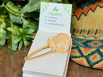 Gold Heart Hairclip -Opalite