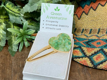 Gold Heart Hairclip -Green Aventurine