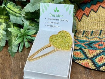 Gold Heart Hairclip -Peridot