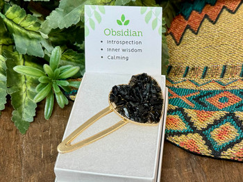 Gold Heart Hairclip -Obsidian