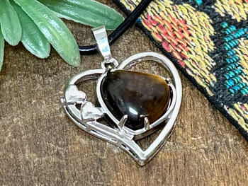 Double Heart Pedant -Tigers Eye