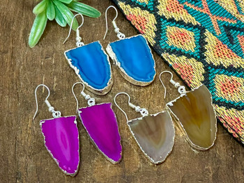 Assorted Natural Agate Slice Earrings