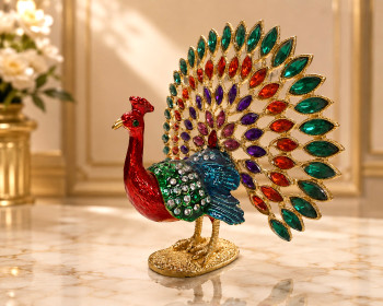 Faceted Glass Peacock Jewelry Box (185bc17)