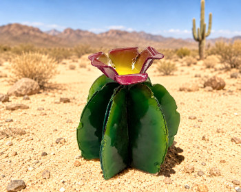 Handcrafted Metal Art Barrel Cactus