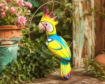 Hand painted hanging pottery bird