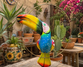 Hand painted hanging pottery bird