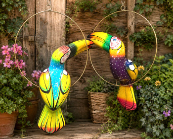 Hand painted hanging pottery toucan