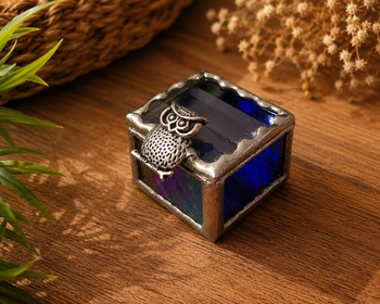 Stained Glass Fairy Ring Box -Owl
