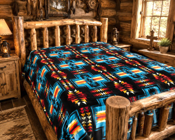 Southwestern Heavy Fleece Blanket-Black