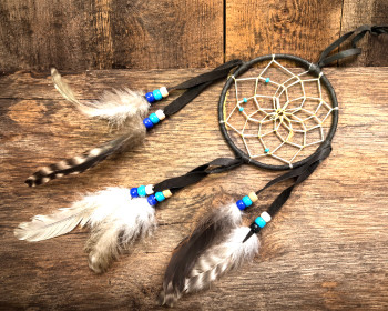 Navajo Deer Skin Dreamcatcher 4" -Brown
