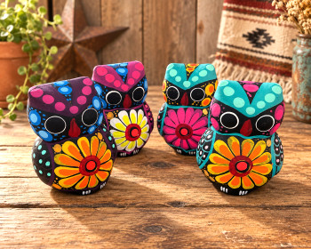 Mexico Hand Painted Pottery Owls